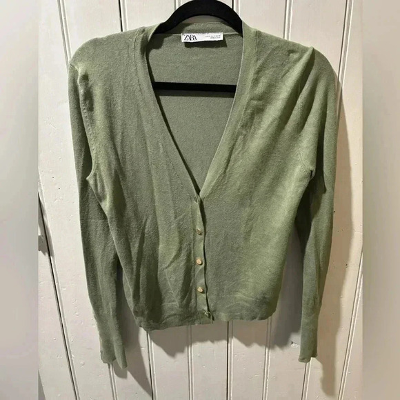 Zara  Women's Green and Khaki Cardigan - Picture 5 of 10